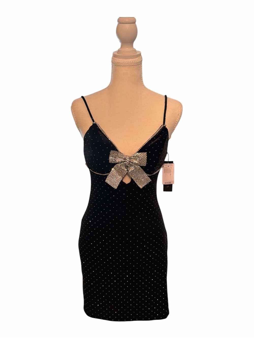 Y2K Glam Blondie Nites Velvet Rhinestone Bow Mini Dress Size 3 NWT